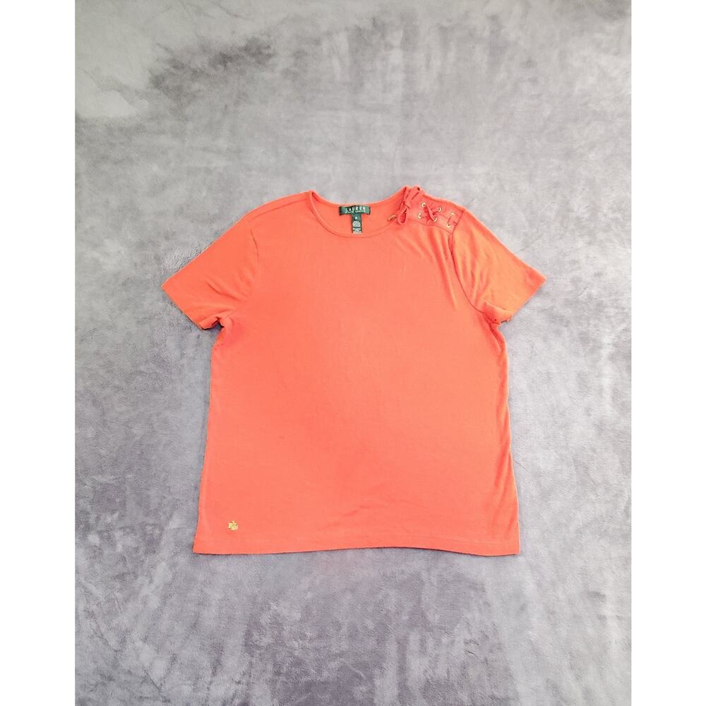 Lauren Ralph Lauren Sz M Orange Short Sleeve Crew Neck Pullover Womens Blouse